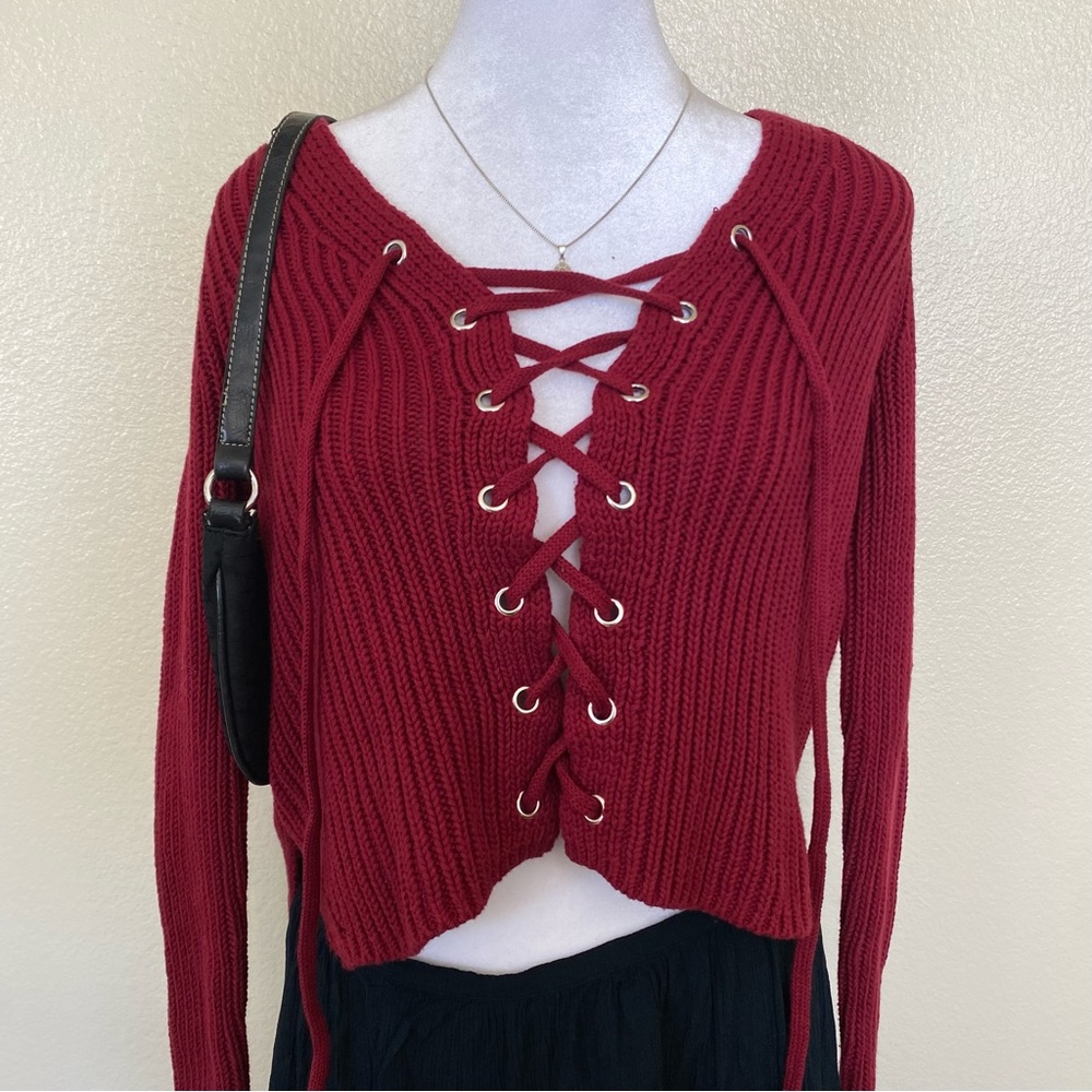 PacSun red lace up sweater top